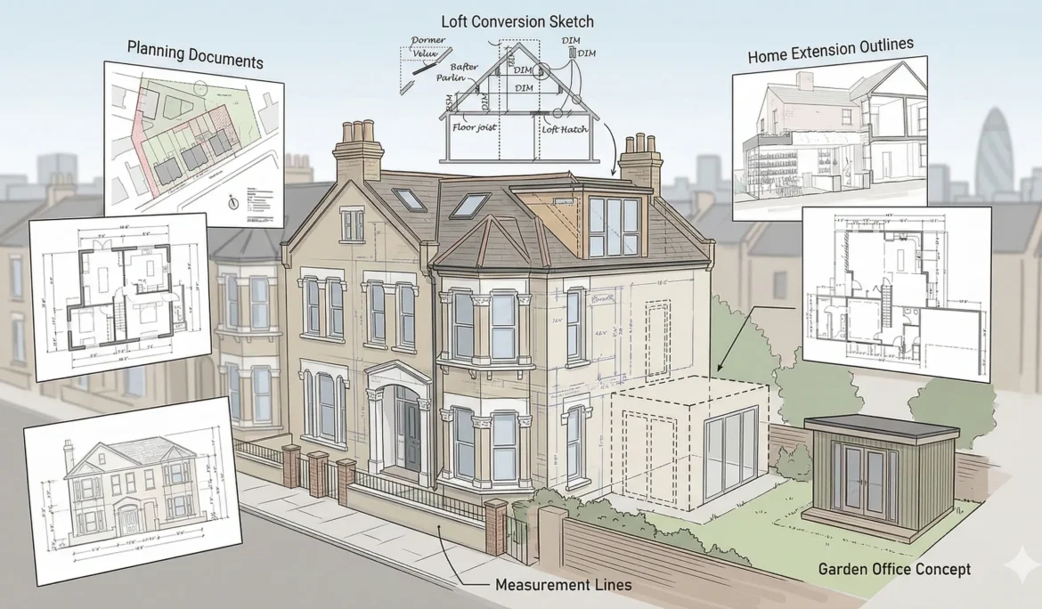 Architectural illustration showing permitted development options for a UK home in London