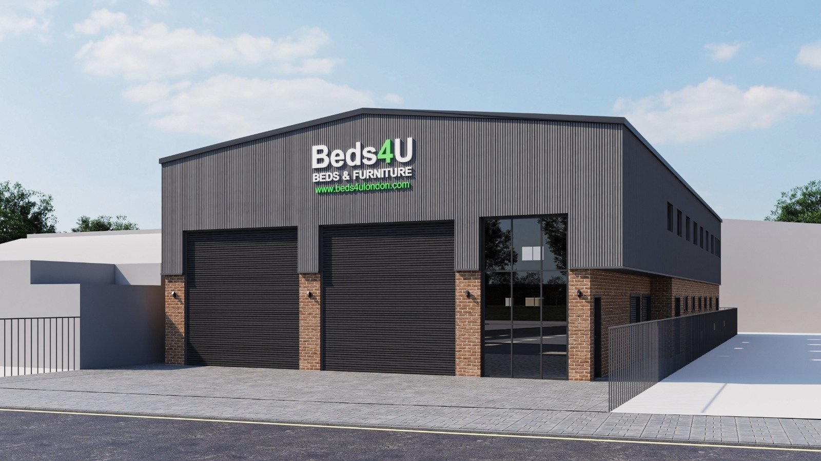 3D street view of the new two-storey furniture warehouse in Croydon