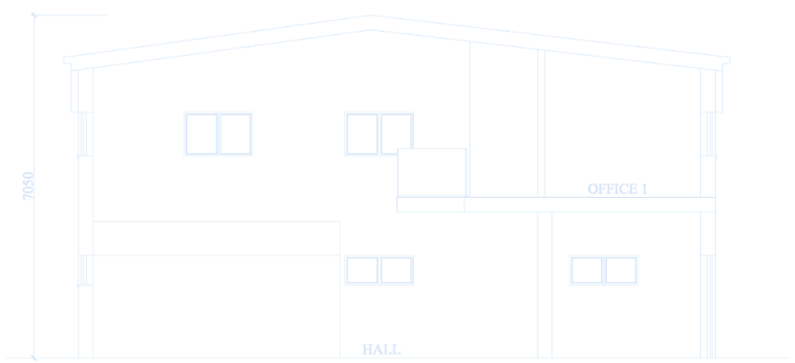 Section showing the double-height warehouse hall